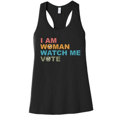 Vintage Retro I Am Woman Watch Me Vote For President Kamalaharris Women's Racerback Tank