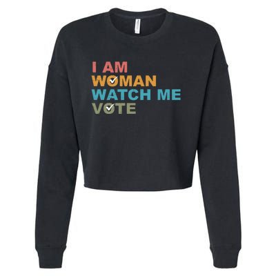 Vintage Retro I Am Woman Watch Me Vote For President Kamalaharris Cropped Pullover Crew