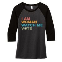 Vintage Retro I Am Woman Watch Me Vote For President Kamalaharris Women's Tri-Blend 3/4-Sleeve Raglan Shirt