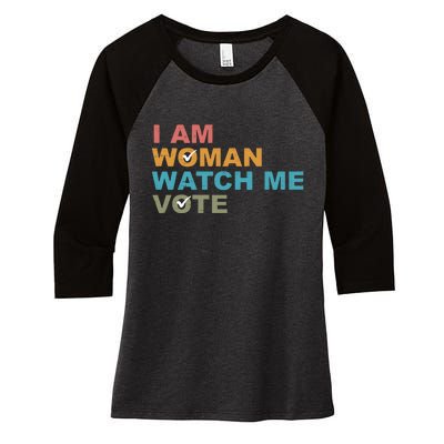 Vintage Retro I Am Woman Watch Me Vote For President Kamalaharris Women's Tri-Blend 3/4-Sleeve Raglan Shirt