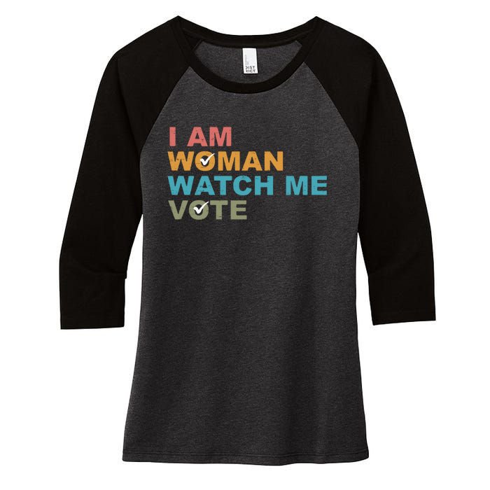 Vintage Retro I Am Woman Watch Me Vote For President Kamalaharris Women's Tri-Blend 3/4-Sleeve Raglan Shirt