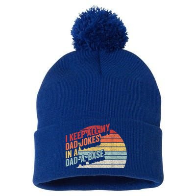 Vintage Retro I Keep All My Dad Jokes In A Dad A Base Gift Pom Pom 12in Knit Beanie