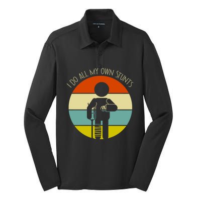 Vintage Retro I Do My Own Stunts Funny Injury Gift Silk Touch Performance Long Sleeve Polo