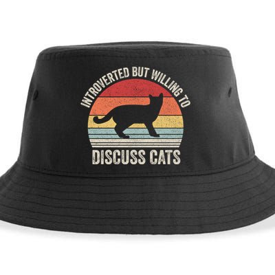 Vintage Retro Introverted But Willing To Discuss Cats Cat Great Gift Sustainable Bucket Hat