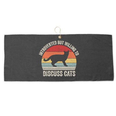 Vintage Retro Introverted But Willing To Discuss Cats Cat Great Gift Large Microfiber Waffle Golf Towel