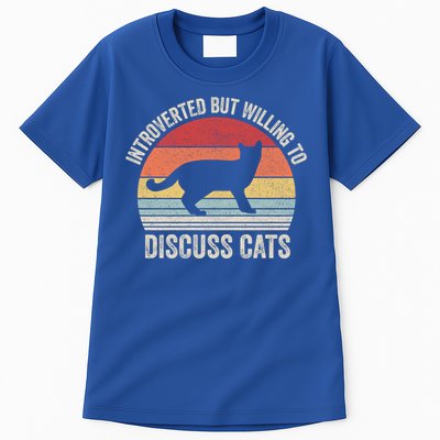 Vintage Retro Introverted But Willing To Discuss Cats Cat Great Gift Tall T-Shirt