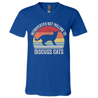 Vintage Retro Introverted But Willing To Discuss Cats Cat Great Gift V-Neck T-Shirt