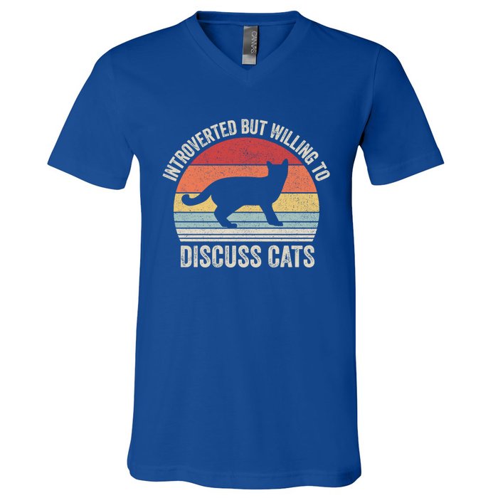 Vintage Retro Introverted But Willing To Discuss Cats Cat Great Gift V-Neck T-Shirt