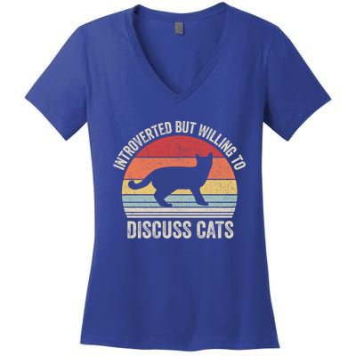 Vintage Retro Introverted But Willing To Discuss Cats Cat Great Gift Women's V-Neck T-Shirt