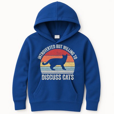 Vintage Retro Introverted But Willing To Discuss Cats Cat Great Gift Kids Hoodie