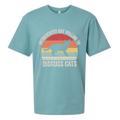 Vintage Retro Introverted But Willing To Discuss Cats Cat Great Gift Sueded Cloud Jersey T-Shirt