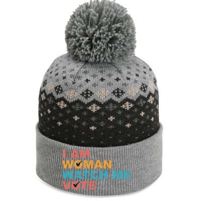 Vintage Retro I Am Woman Watch Me Vote For Women The Baniff Cuffed Pom Beanie