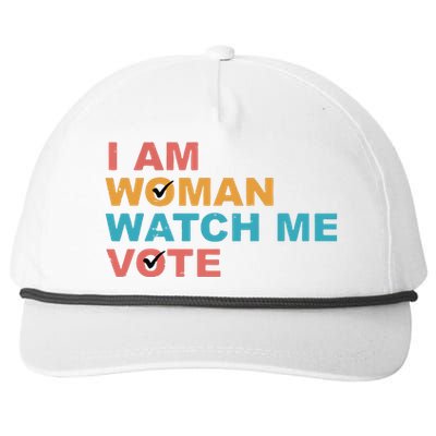 Vintage Retro I Am Woman Watch Me Vote For Women Snapback Five-Panel Rope Hat