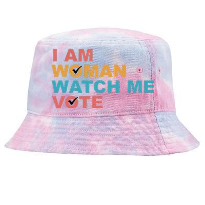 Vintage Retro I Am Woman Watch Me Vote For Women Tie-Dyed Bucket Hat