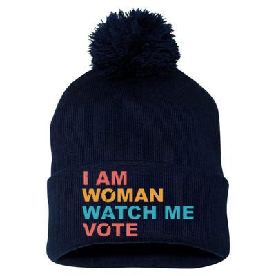 Vintage Retro I Am Woman Watch Me Vote For Women Pom Pom 12in Knit Beanie