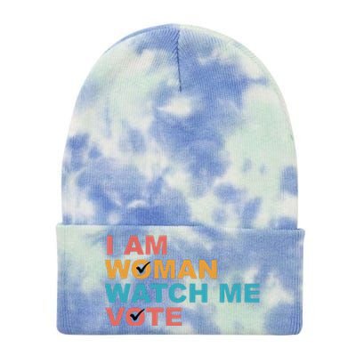 Vintage Retro I Am Woman Watch Me Vote For Women Tie Dye 12in Knit Beanie