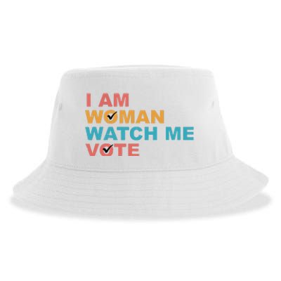 Vintage Retro I Am Woman Watch Me Vote For Women Sustainable Bucket Hat