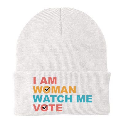 Vintage Retro I Am Woman Watch Me Vote For Women Knit Cap Winter Beanie