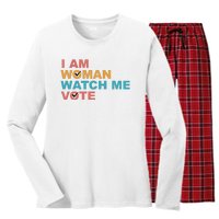 Vintage Retro I Am Woman Watch Me Vote For Women Women's Long Sleeve Flannel Pajama Set 