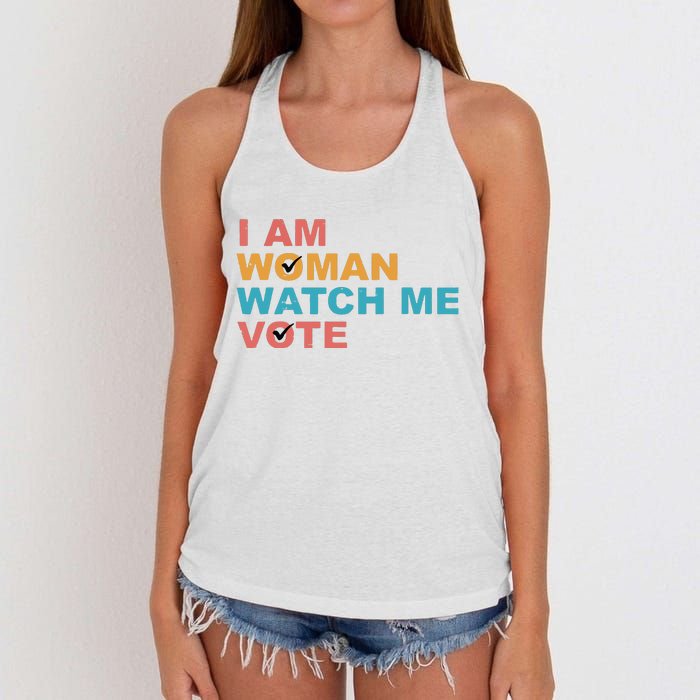 Vintage Retro I Am Woman Watch Me Vote For Women Women's Knotted Racerback Tank