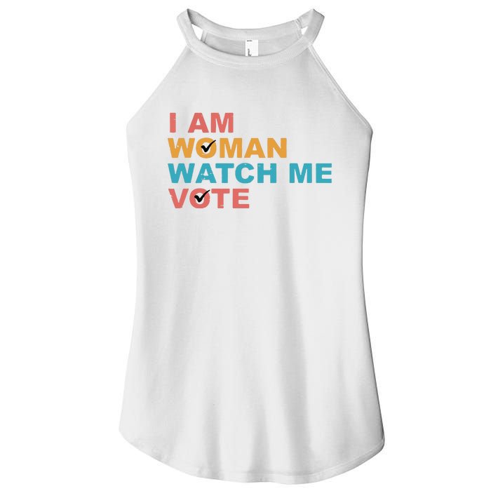 Vintage Retro I Am Woman Watch Me Vote For Women Women's Perfect Tri Rocker Tank