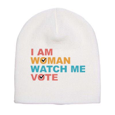 Vintage Retro I Am Woman Watch Me Vote For Women Short Acrylic Beanie