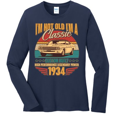 Vintage Retro Im Not Old Im A Classic 1934 90th Birthday Classic Car Lover Ladies Long Sleeve Shirt