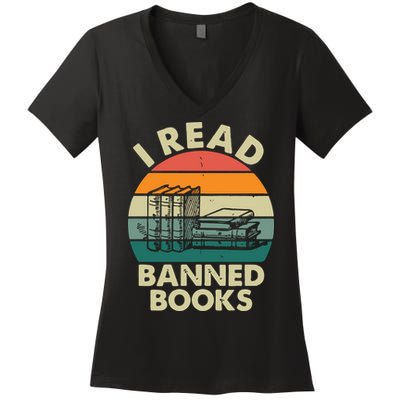 VINTAGE RETRO I READ BANNED BOOKS Women's V-Neck T-Shirt