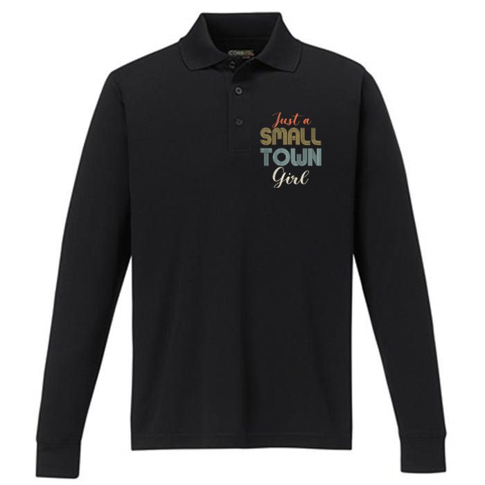 Vintage Retro Just A Small Town Girl Performance Long Sleeve Polo