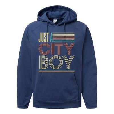 Vintage Retro Just A CityBoy Performance Fleece Hoodie