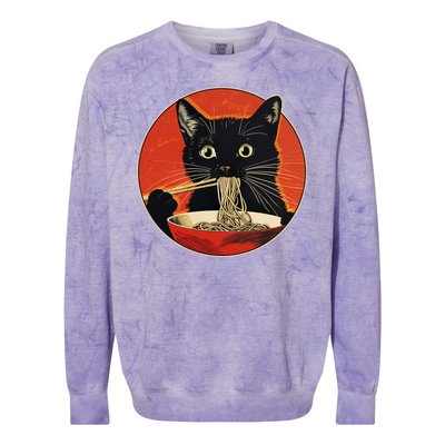 Vintage Retro Japanese Ramen Cat Neko Colorblast Crewneck Sweatshirt