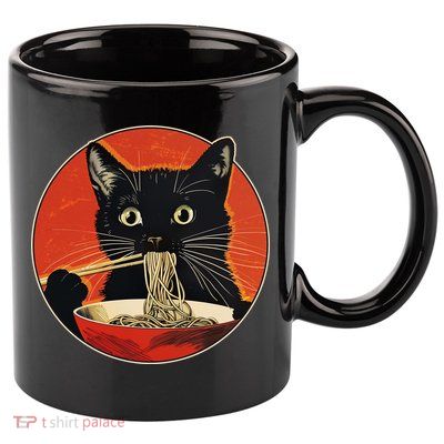 Vintage Retro Japanese Ramen Cat Neko 11oz C Handle Ceramic Mug