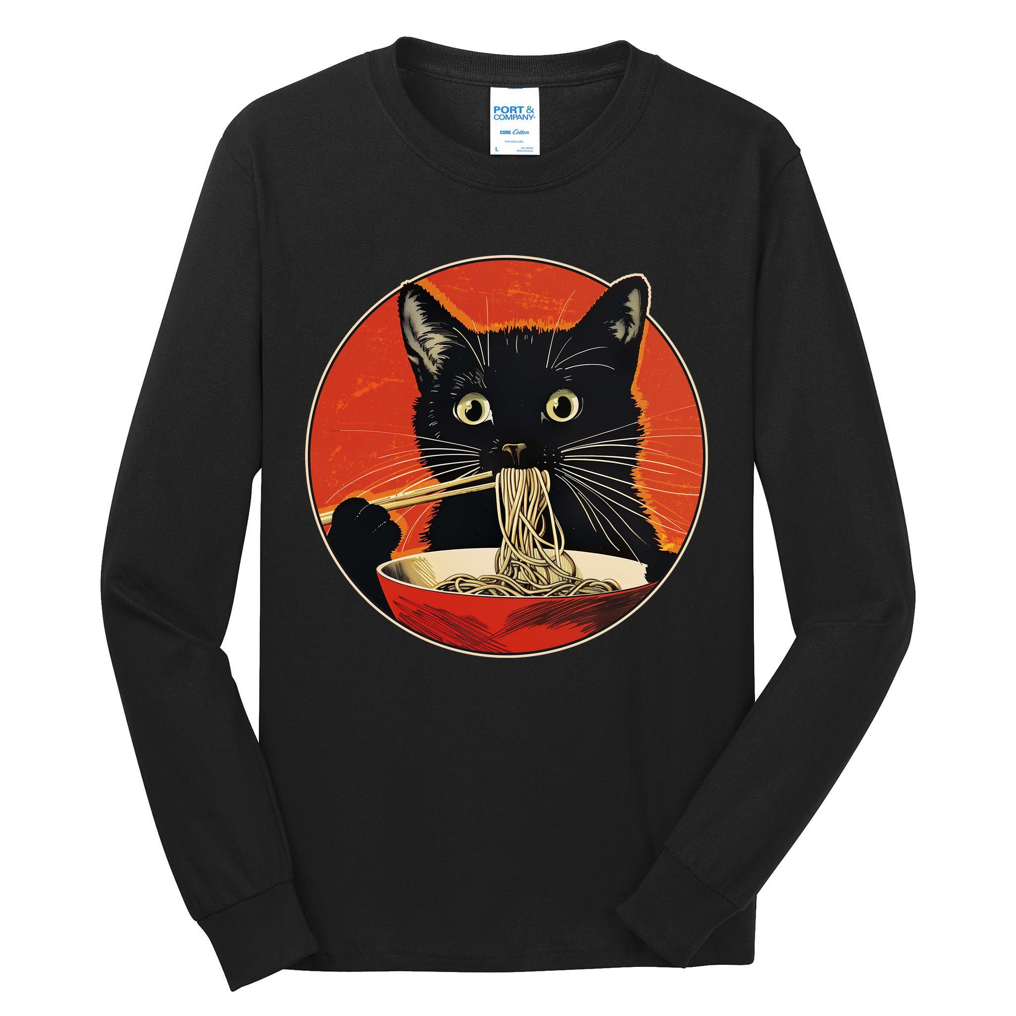 Vintage Retro Japanese Ramen Cat Neko Tall Long Sleeve T-Shirt