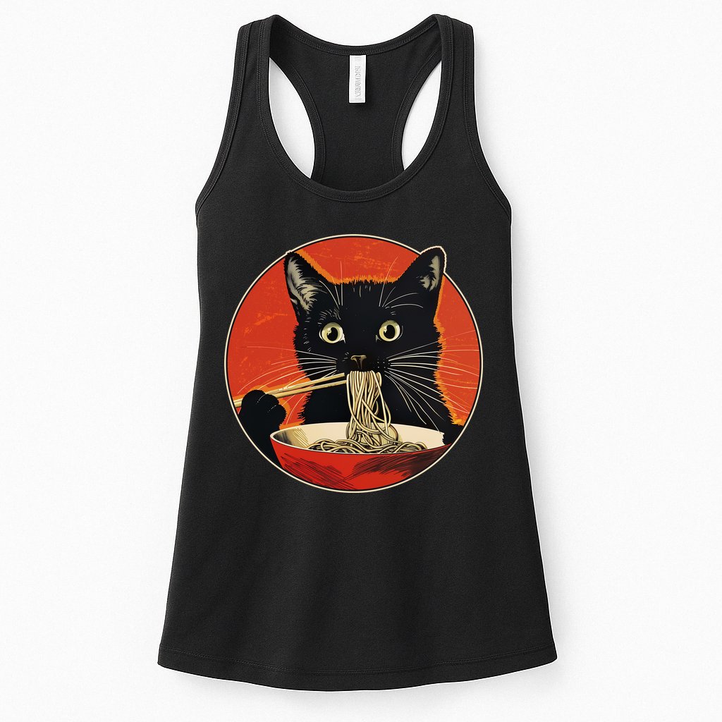 Vintage Retro Japanese Ramen Cat Neko Womens Tank Top