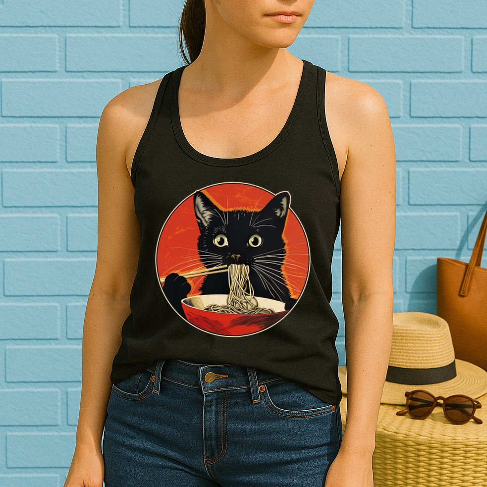 Vintage Retro Japanese Ramen Cat Neko Womens Tank Top