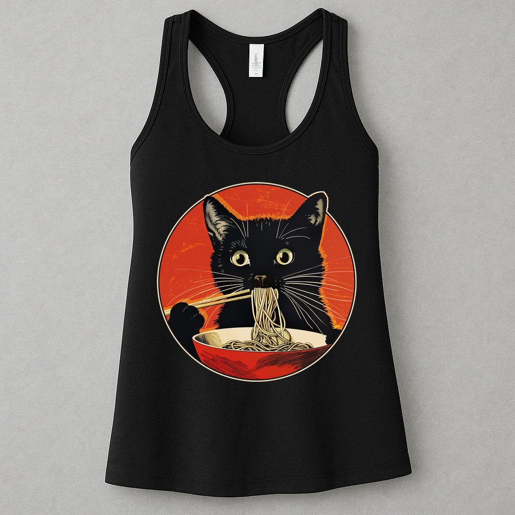 Vintage Retro Japanese Ramen Cat Neko Womens Tank Top