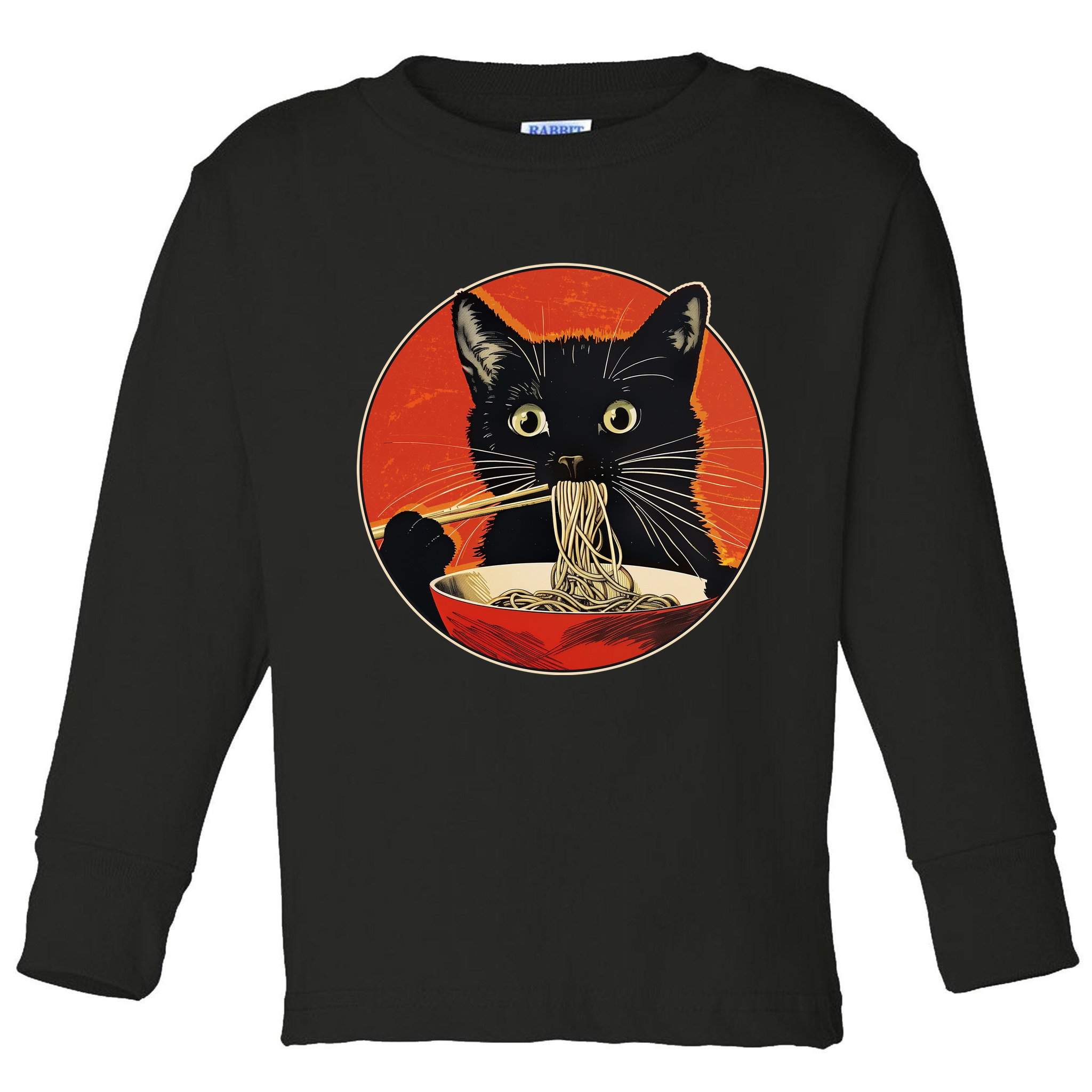 Vintage Retro Japanese Ramen Cat Neko Toddler Long Sleeve Shirt