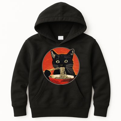 Vintage Retro Japanese Ramen Cat Neko Kids Hoodie