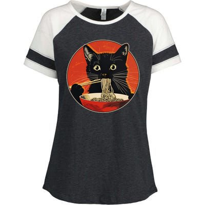 Vintage Retro Japanese Ramen Cat Neko Enza Ladies Jersey Colorblock Tee