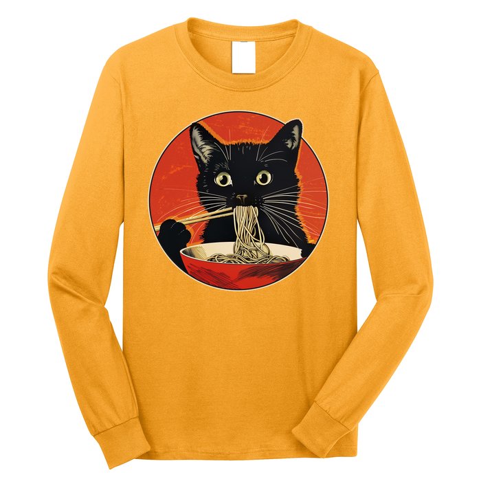 Vintage Retro Japanese Ramen Cat Neko Long Sleeve Shirt