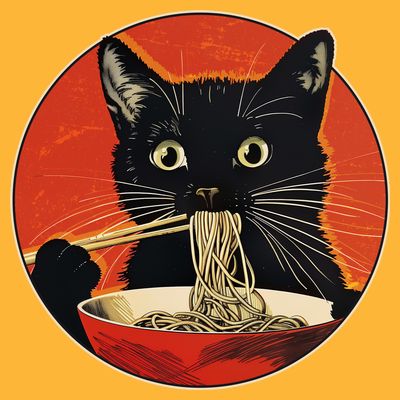 Vintage Retro Japanese Ramen Cat Neko T-Shirt