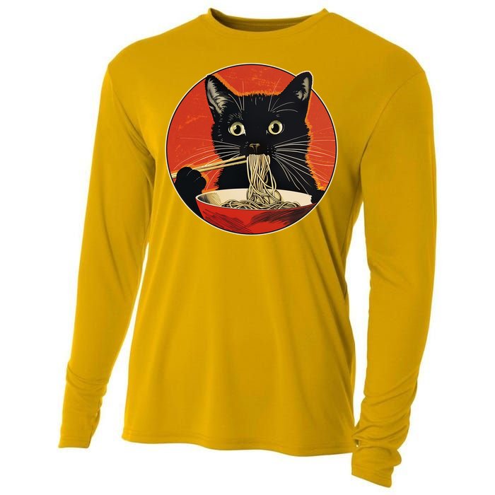 Vintage Retro Japanese Ramen Cat Neko Cooling Performance Long Sleeve Crew