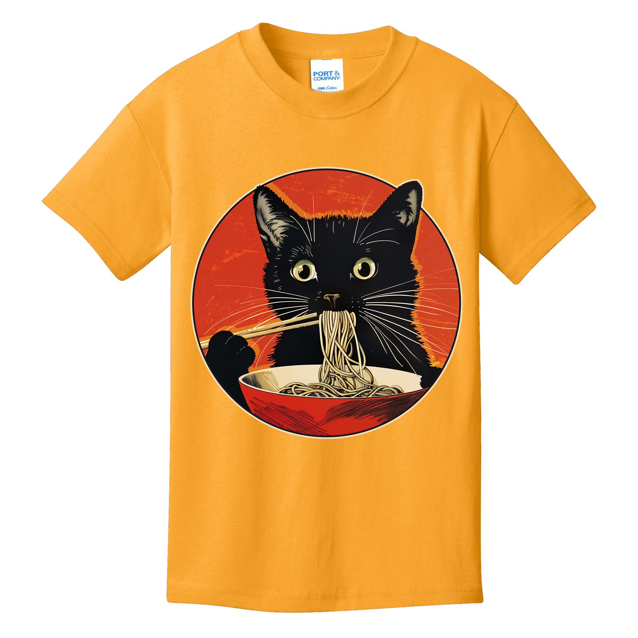 Vintage Retro Japanese Ramen Cat Neko Kids T-Shirt