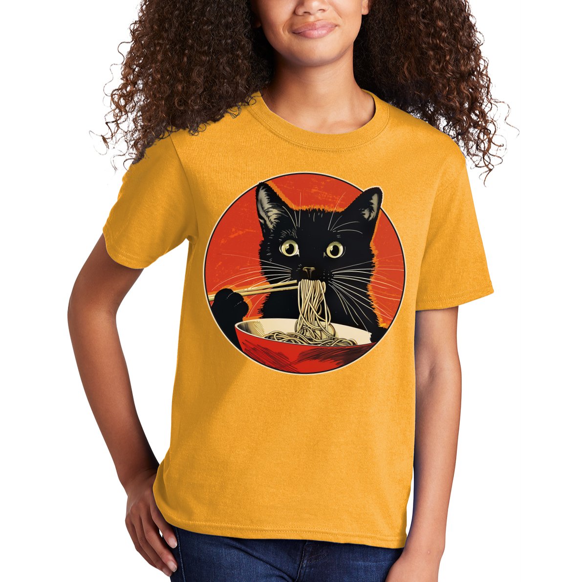 Vintage Retro Japanese Ramen Cat Neko Kids T-Shirt