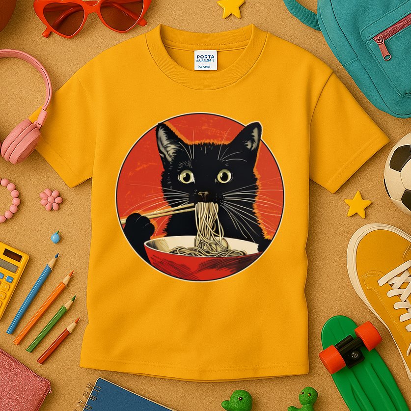 Vintage Retro Japanese Ramen Cat Neko Kids T-Shirt