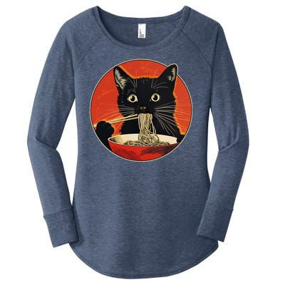 Vintage Retro Japanese Ramen Cat Neko Women's Perfect Tri Tunic Long Sleeve Shirt