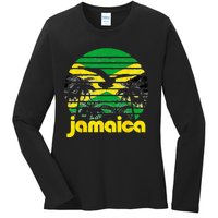 Vintage Retro Jamaica Flag Jamaican 70's 80's Ladies Long Sleeve Shirt