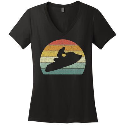 Vintage Retro Jet Ski Athletic Beach Summer Sports Jet Ski Women's V-Neck T-Shirt