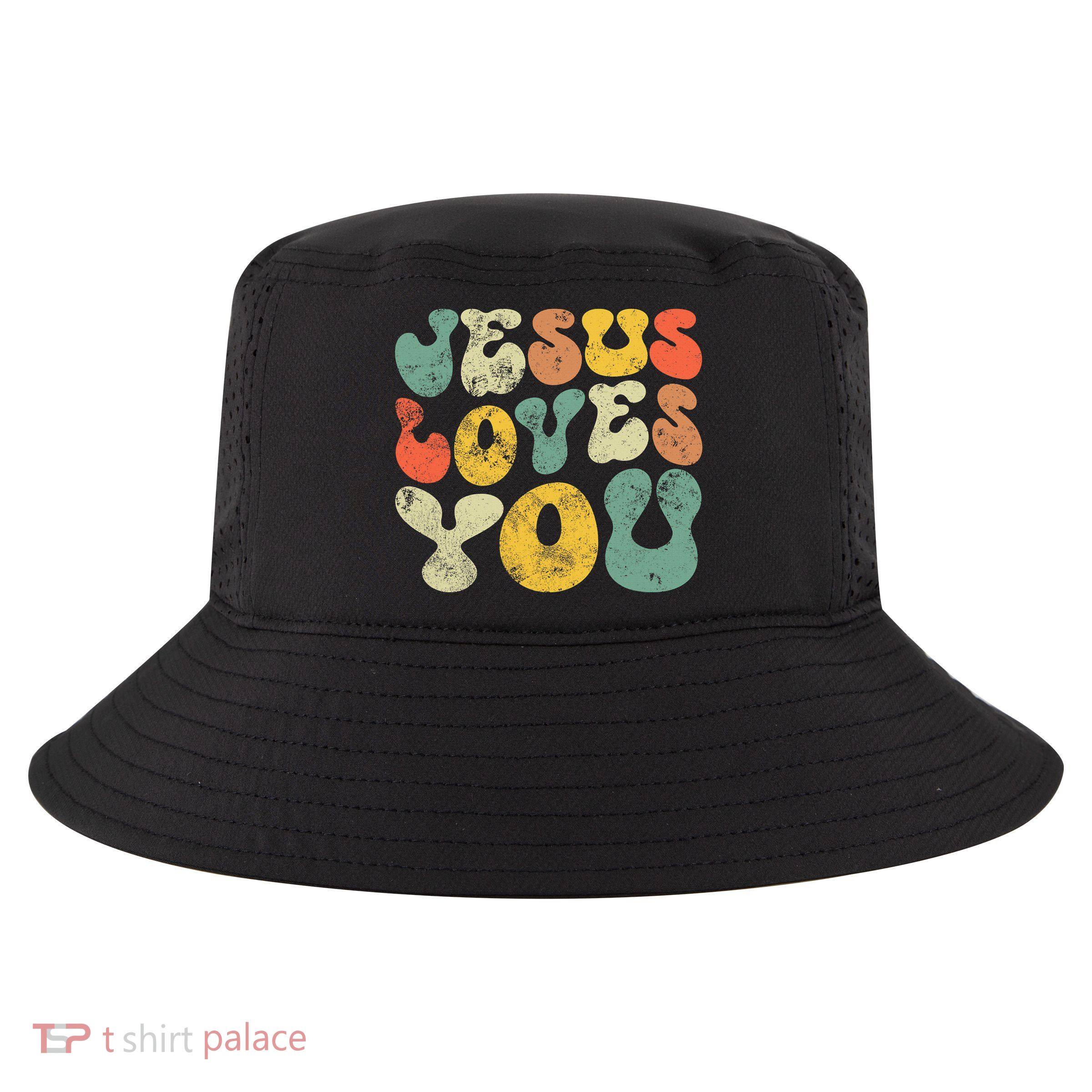 Vintage Retro Jesus Loves You Christian Cool Comfort Performance Bucket Hat