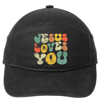 Vintage Retro Jesus Loves You Christian 7-Panel Snapback Hat